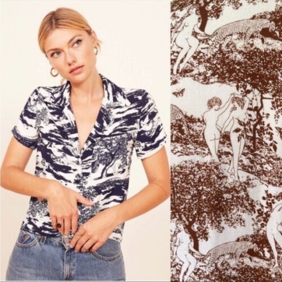 EUC Reformation Brown and Cream Button Down Shirt - Picture 3 of 8